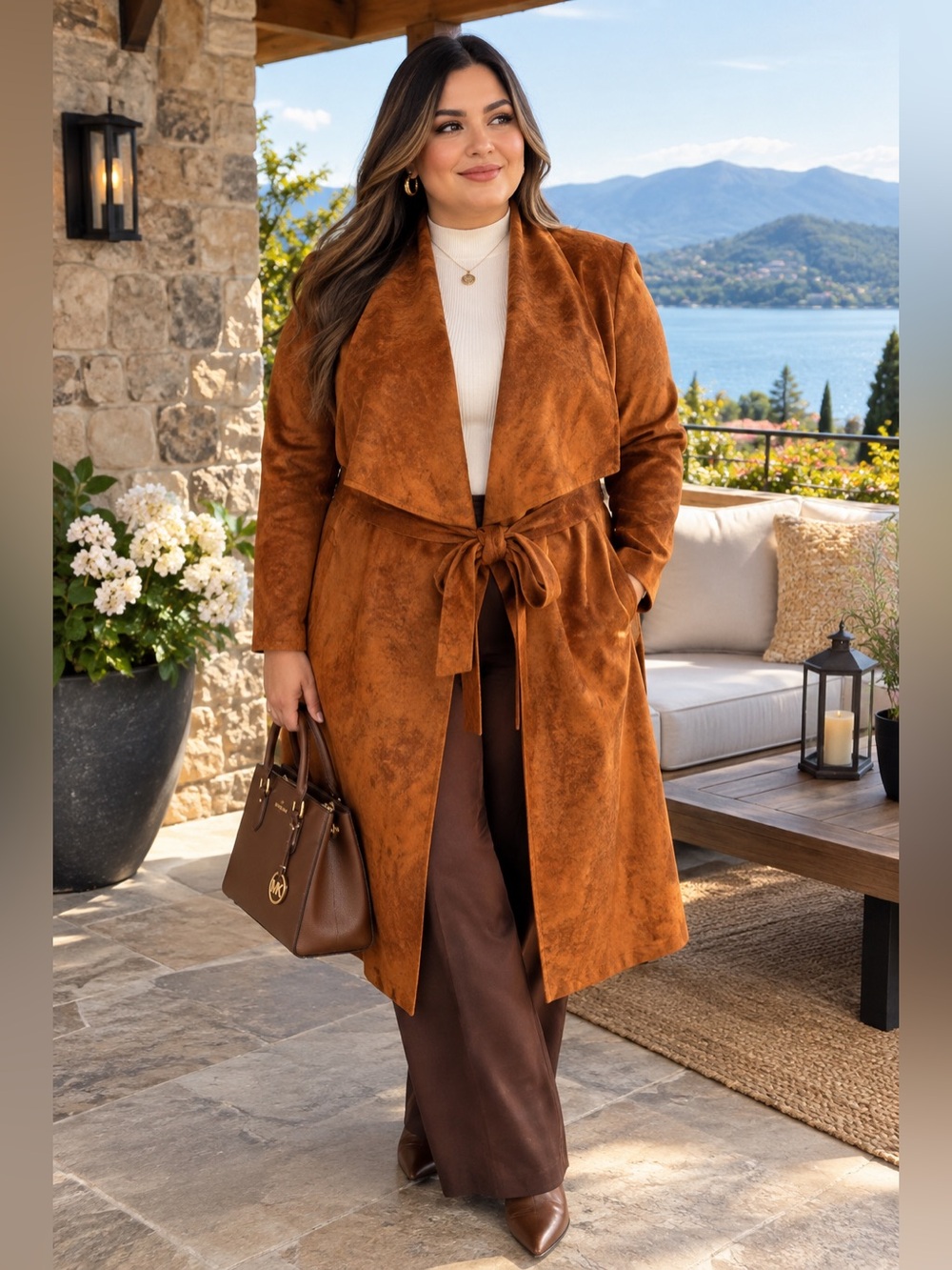 JustFab Brown Belted Coat